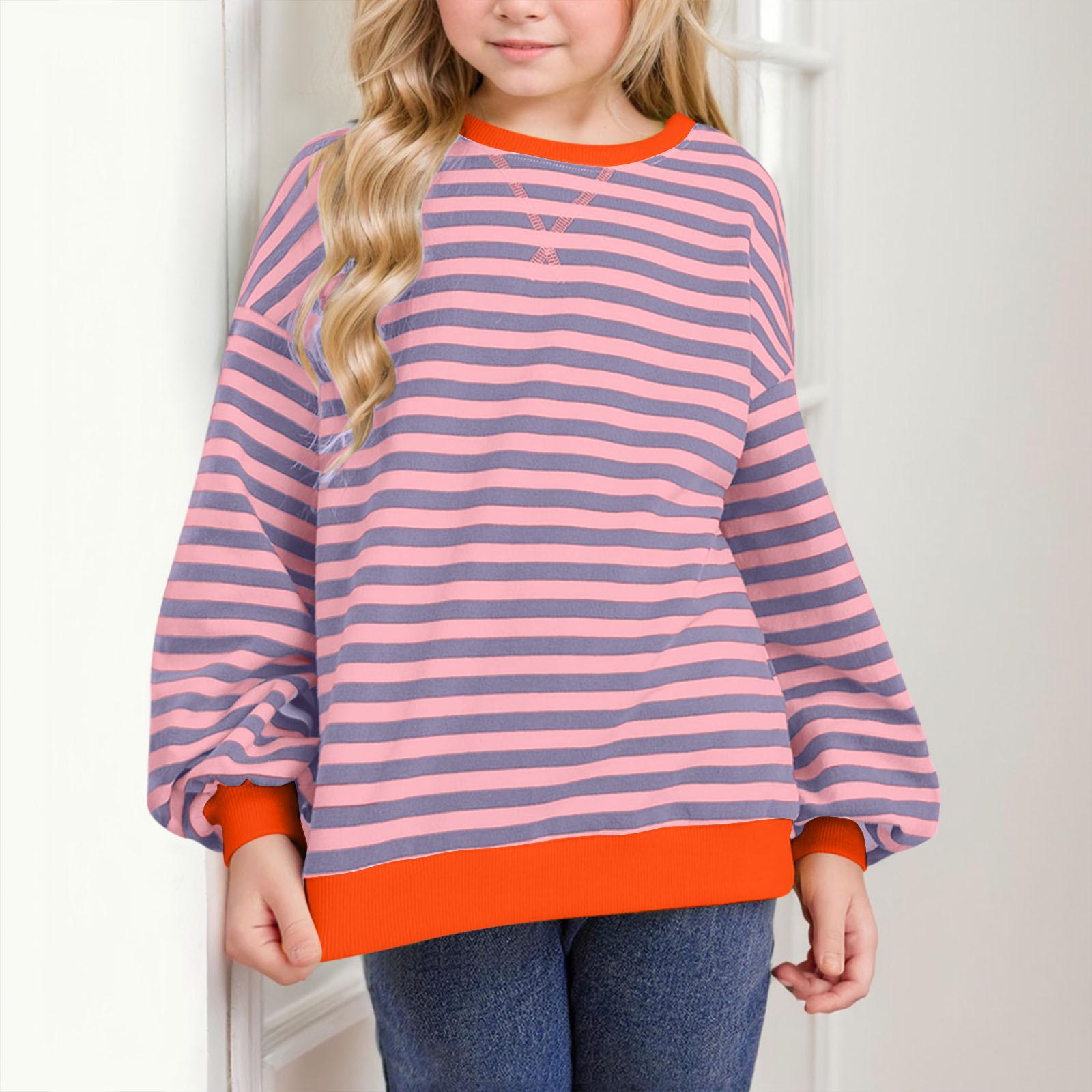 

Детская толстовка с длинными рукавами, полосатый топ с цветными блоками, круглый вырез, повседневная, удобная, свободная, легкая толстовка 120 розовый
