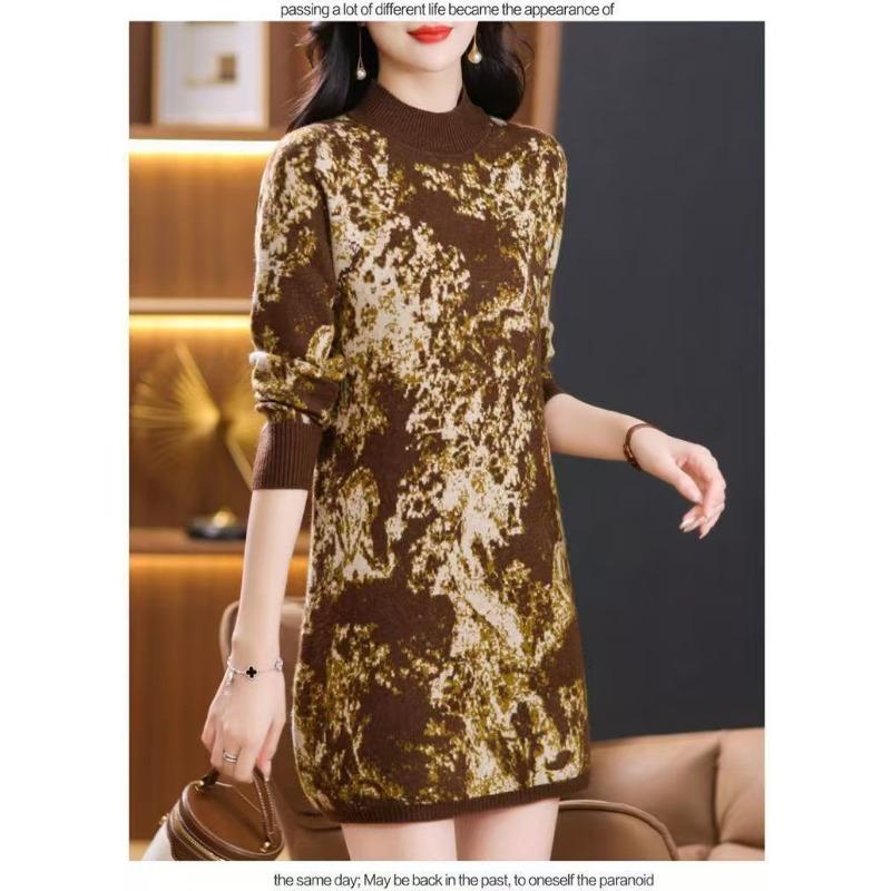 Knitted Autumn and Winter Middle-aged Elderly Sweater Dress Temperament Bottoming Western Style Long Dress