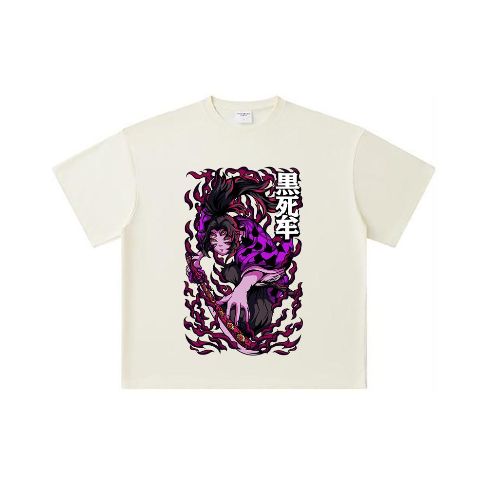 

Хлопковая футболка унисекс плотностью 260 г/м², двойная пряжа, 32 счет, 100% хлопок, с принтом Кокушибо из Demon Slayer V83 S абрикосовый