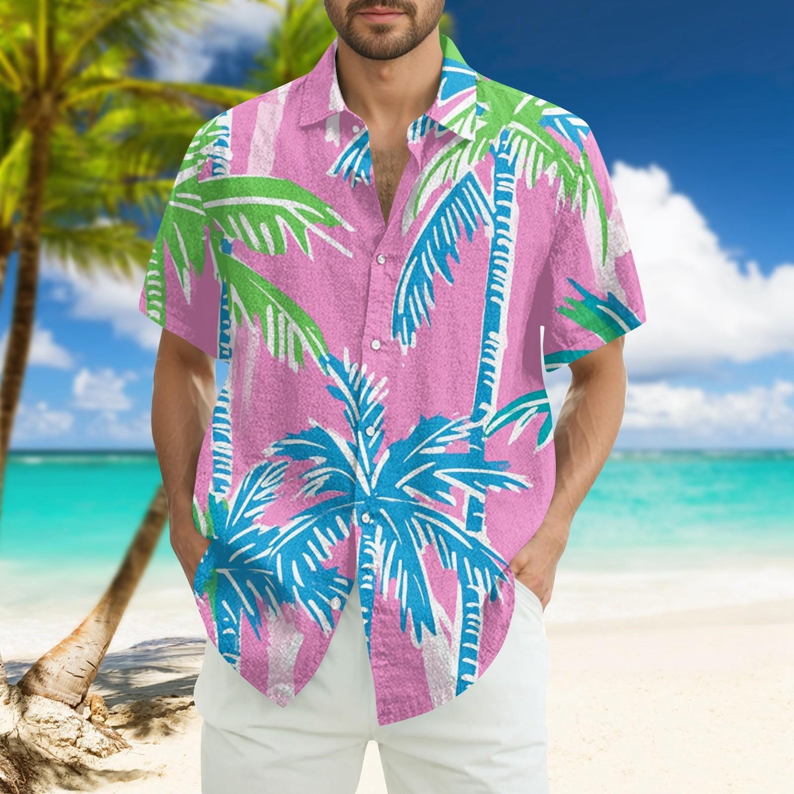 

Мужская модная свободная гавайская принтованная пляжная рубашка с коротким рукавом XXXXL розовый