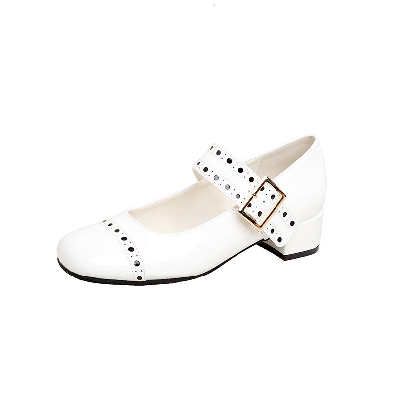 Fashion Cowhide 2025 Women Pumps Round Toes Women Shoes Buckle Strap Patent Leather Classic Mary Janes Pumps Chaussure Femme