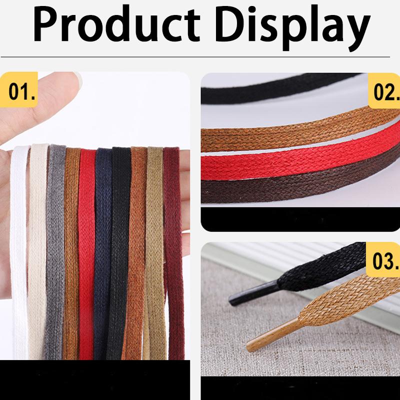 0.6cm Wide Cotton Waxed Shoelaces Flat Shoe Laces Sneakers Boots Waterproof Leather Shoelace 80/100/120/140/160cm 2Pcs/6Pcs