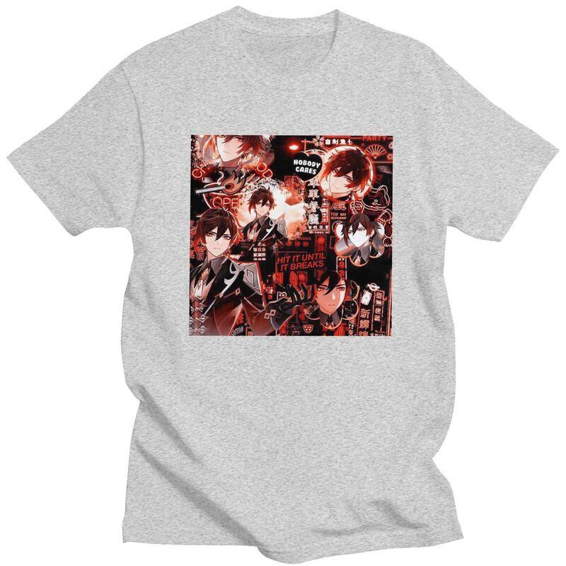 Custom Classic Zhongli Genshin Impact T Shirts Men Anime Game Tshirts Casual Tee Oversized Tshirts Gift