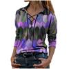 Fashion Women Prints Long Sleeve Color Matching Bandage Tops Blouses