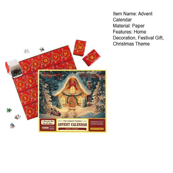 1000Pcs/Set Christmas Jigsaw Puzzle Advent Puzzle 2025 24 Days Educational Puzzle Xmas Countdown Calendar Decoration Holiday Party Gift