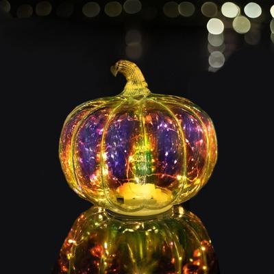 Colorful LED Glass Pumpkin Lamp 17x15.5cm Decorative Halloween Decoration Ornament for Thanksgiving