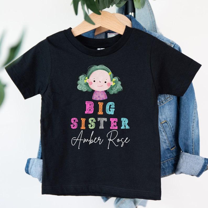Big Sister T shirt with girl graphic, promoted to big sister tee, soon to be a big sister, pregnancy announcet shirt, personalised tee 100
