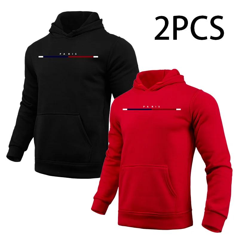 Paris Print Hoodie for Man 2pcs of 1pack Autumn Winter Daily Casual Sporty Jogging Sweatshirt Home Outdoor Comfort Warm Pullover