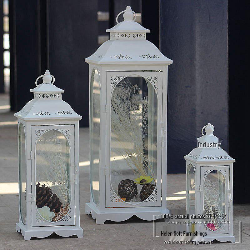 European Retro Iron Candle Holder - Romantic Windproof Floor Lantern for Weddings