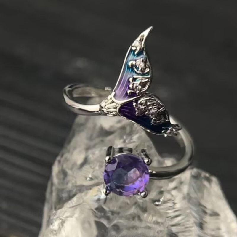 

Кольцо «Рыбий хвост» с фиолетовым цирконом, нишевый дизайн, уникальное кольцо на указательный палец, ощущение холода Рафаэля, изысканное кольцо на мизинец