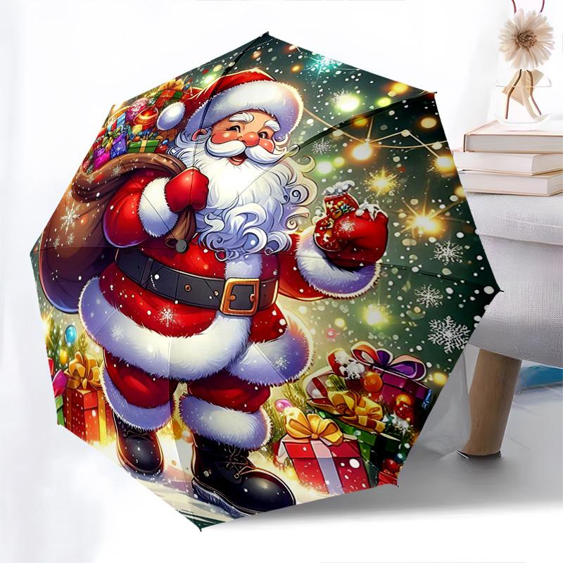 

1pc Christmas Santa Claus Design Automatic Opening/Closing Umbrella with Portable Tri-Fold Design, 8-Bone Iron Frame, Outdoor, Gift for Fans, Traveler