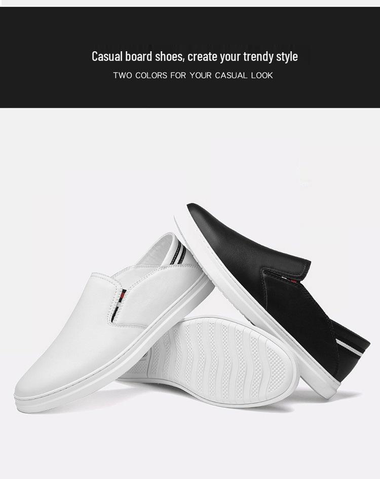 Men's Top Layer Cowhide Slip-on Loafers, Soft Sole, Versatile White Casual Shoes