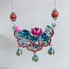 Fresh Classical   Colored Enamel Lotus Leaf and Flower Tassel Necklace Pendant for Women Clavicle Chain Jewelry