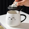 Artoon față zâmbitoare cu lingură de capac ceașcă ceramică de mare valoare cană drăguță cuplu cadou mic cană de apă cană rezistentă la temperaturi ridicate