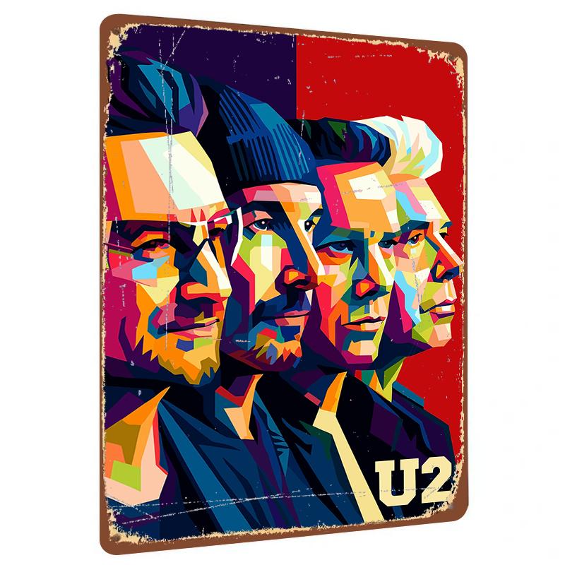 

U Band Portrait Metal Wall Art Pop Art Style Decorative Iron Painting for Music Fans Home Decor 20x30cm（7.8x11.8inch）
