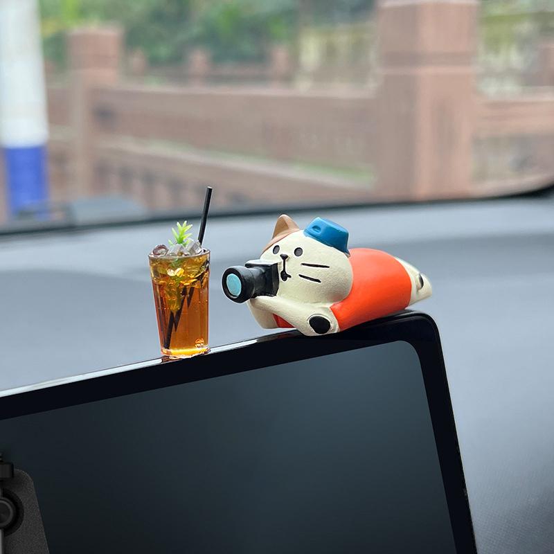 

1 Set Mini Lemon Tea Coffee Action Figure Auto Dashboard Ornaments Cute Cartoon Cat Car Interior Decoration Diy Accessories