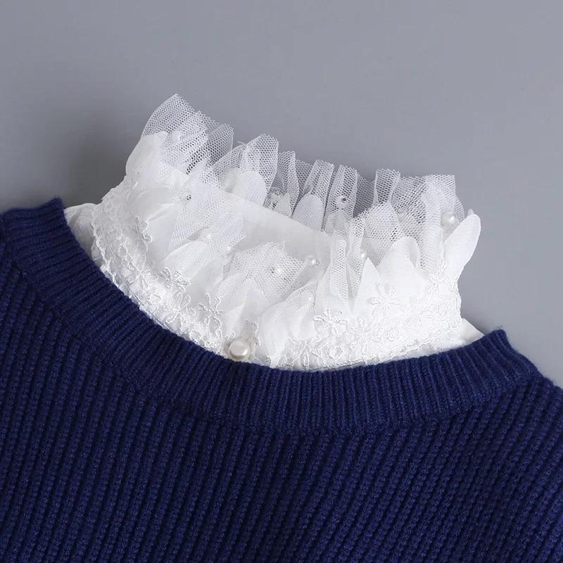 Hollow Lace Chiffon Doll Cotton Fake Collar Blouse Sweater Detachable Shirt Collar False Collar Lapel Women Top Collars Decor