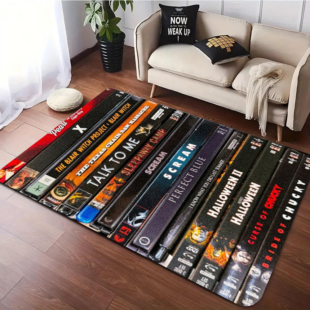 Retro Black Horror Film Themed Carpet Rug for Living Room Decor Soft Carpet Sofa Bedroom Nonslip Floor Mat for Fans Home Doormat