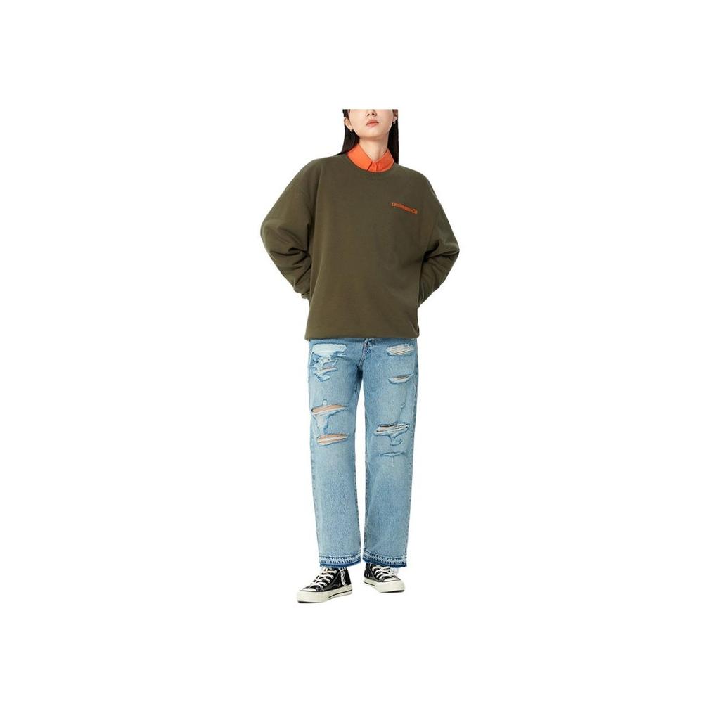 Levis Letter Design Vintage Locker Geschnitten Langarm Sweatshirt Herren Sweatshirt Grün A9359-0000
