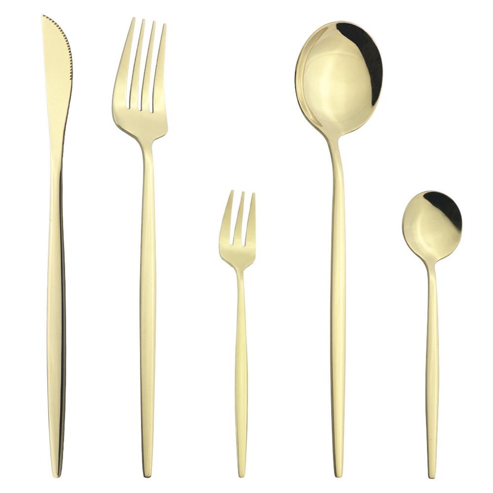 5Pcs White Gold Dinnerware Cutlery Set Knife Dessert Fork Coffee Spoon Tableware Stainless Steel Dinner Flatware Silverware Set