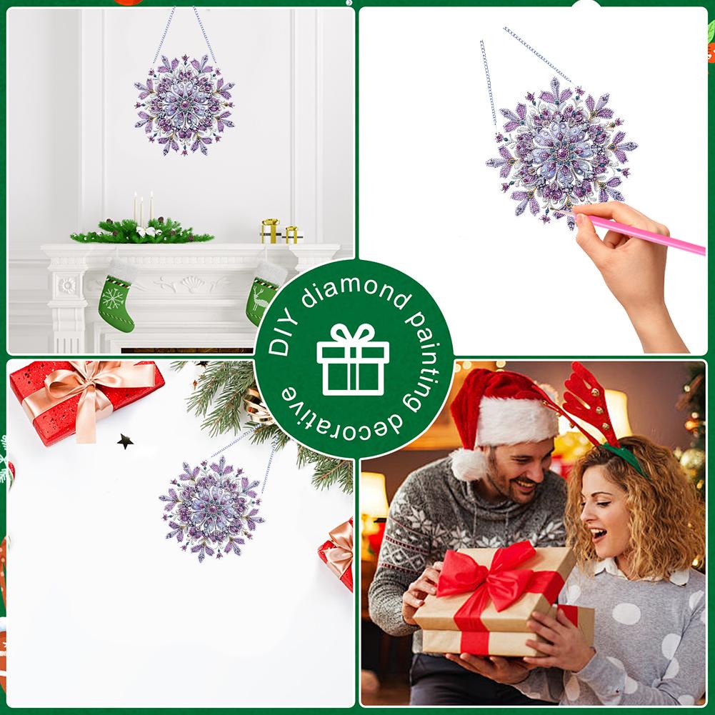Snowflake Theme 2D/Flat DIY Hanging Diamond Art Kits Rhinestone Diamond Art Window Pendants Window Hanging Art for Home Decor