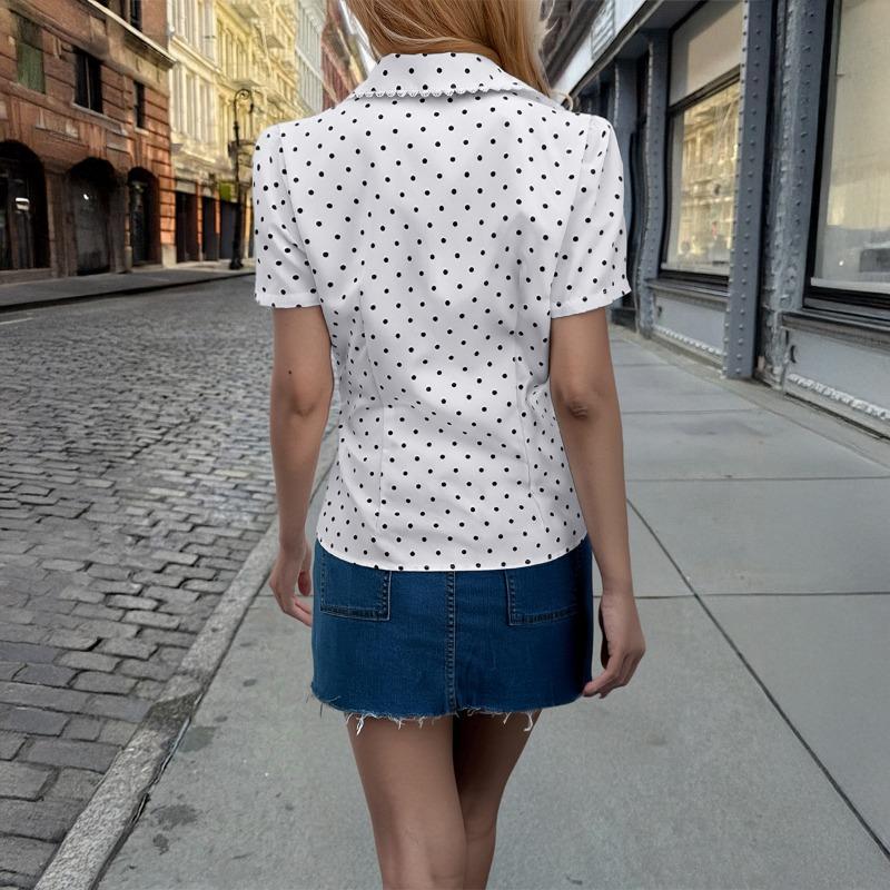 Hot Girl Versatile Button Short Sleeve Shirt Top Women's Spring Summer Independent Station