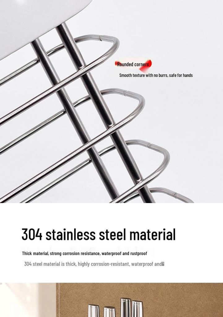 304 Stainless Steel Kitchen Storage Rack with Chopstick Holder, Knife Block, and Cutting Board Storage