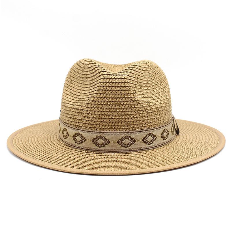 Ethnic Style Retro Red Background Color Matching Straw Hat Men'S And Women'S Sunshade, Sun Protection And Uv Protection Straw Woven Panama Top Hat