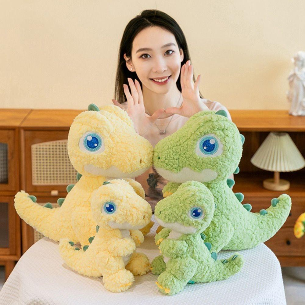 

Fluffy Big Eyed Dinosaur Plush Doll Soft Stuffed Animals Doll Boys Girls 23cm зелений