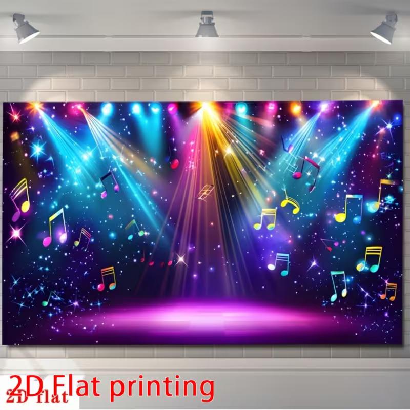 2D Disco Stage Backdrop Glowing Music Notes Birthday Party Photo Background