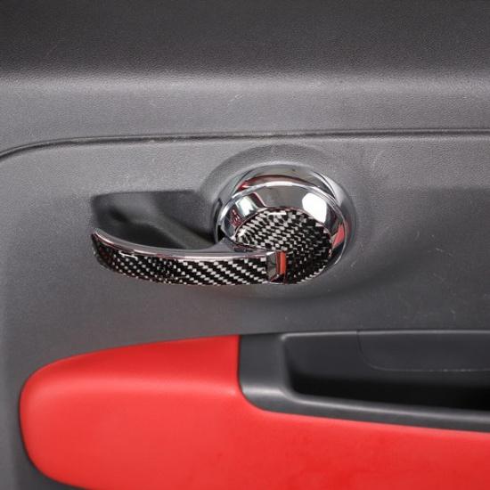 Real Carbon Fiber Trim Interior Door Handle Cover Trim For Fiat 500 2011-