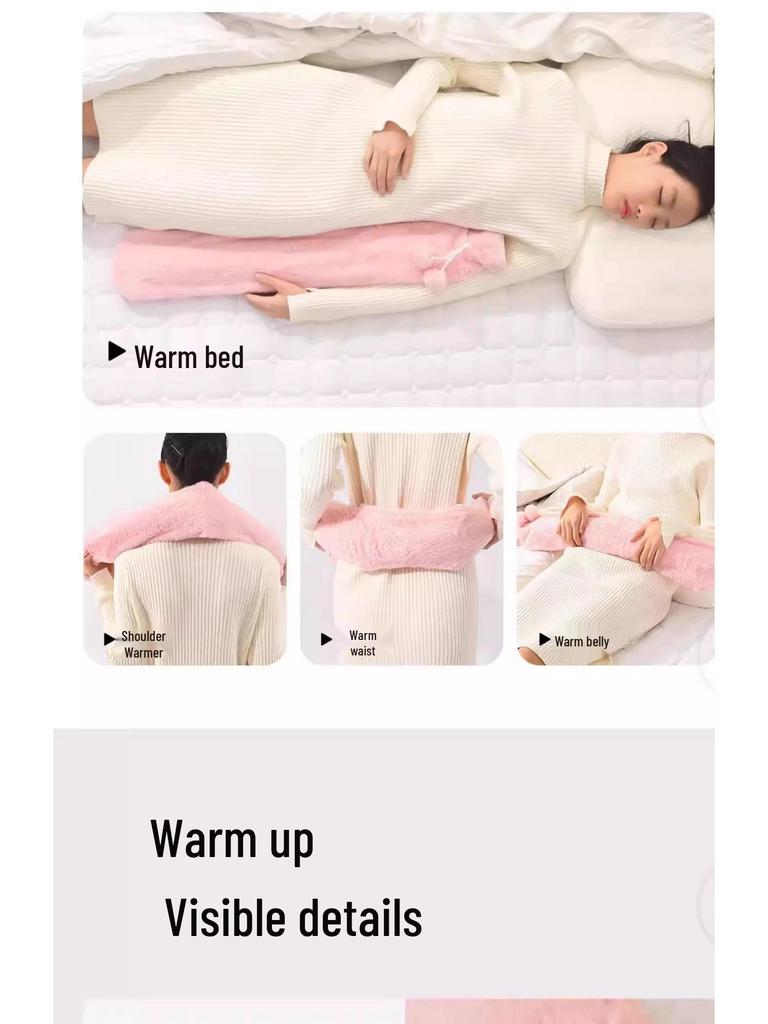 Cross-border PVC Long Hot Water Bottle with Plush Cover – Extra-Large, Explosion-Proof Hand and Body Warmer for Students and Bed.