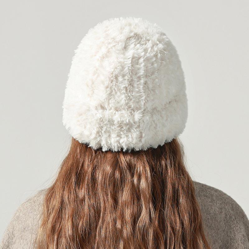Gorro de lana de cabeza grande para mujer, gorro de moño tejido para otoño e invierno, gorros gruesos blancos cálidos