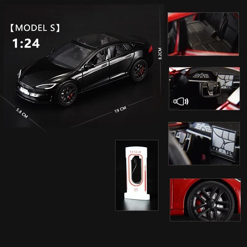 1/24 Tesla modelin S alaşım Metal pres döküm Model araba minyatürleri simülasyon ses ve hafif araç hediyeler için erkek
