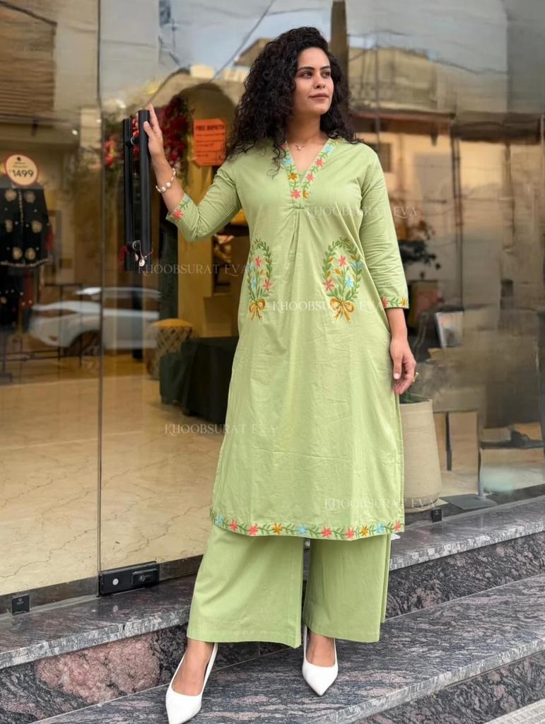 Women Office Wear Aline Kurti Cord Set Indian Designer Ethnic Kurta Palazzo Set
