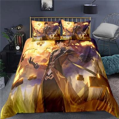 Nieuwe Anime Genshin Impact 3D Geprinte Beddengoedset King Dekbedovertrek Kussensloop Dekbedovertrek Beddengoed Bedlinnen Hometextiel