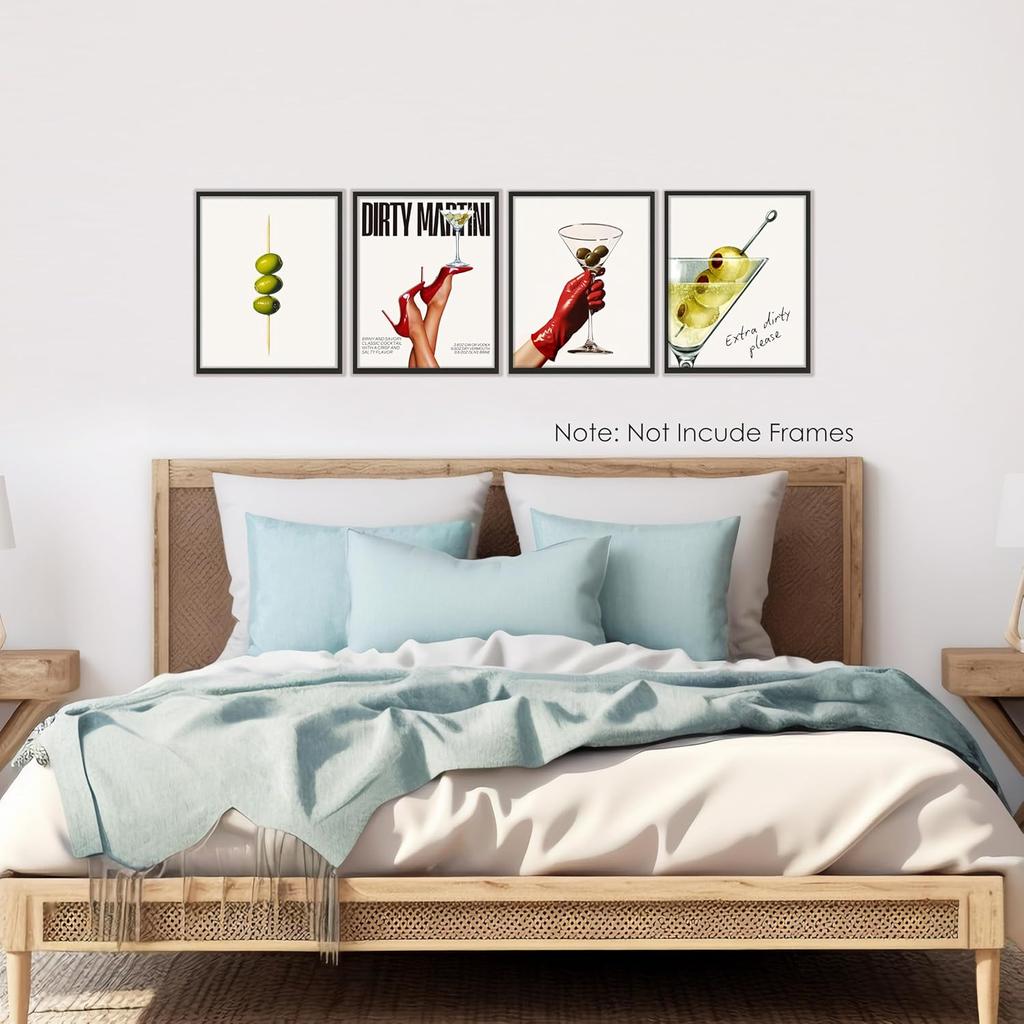 BESERH Dirty Martini Gifts Wall Decor, Trendy Cocktail Wall Art Prints, Funky Martini Cocktail Posters for Home Kitchen Par Pub Tavern Drunkery, 8x10