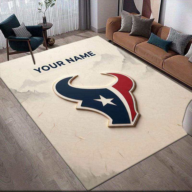 Custom Name,Houston Texans Home Sofa Decoration for Living Room & Bedroom, Non‑Slip Play Flannel Floor Mat for Game Room