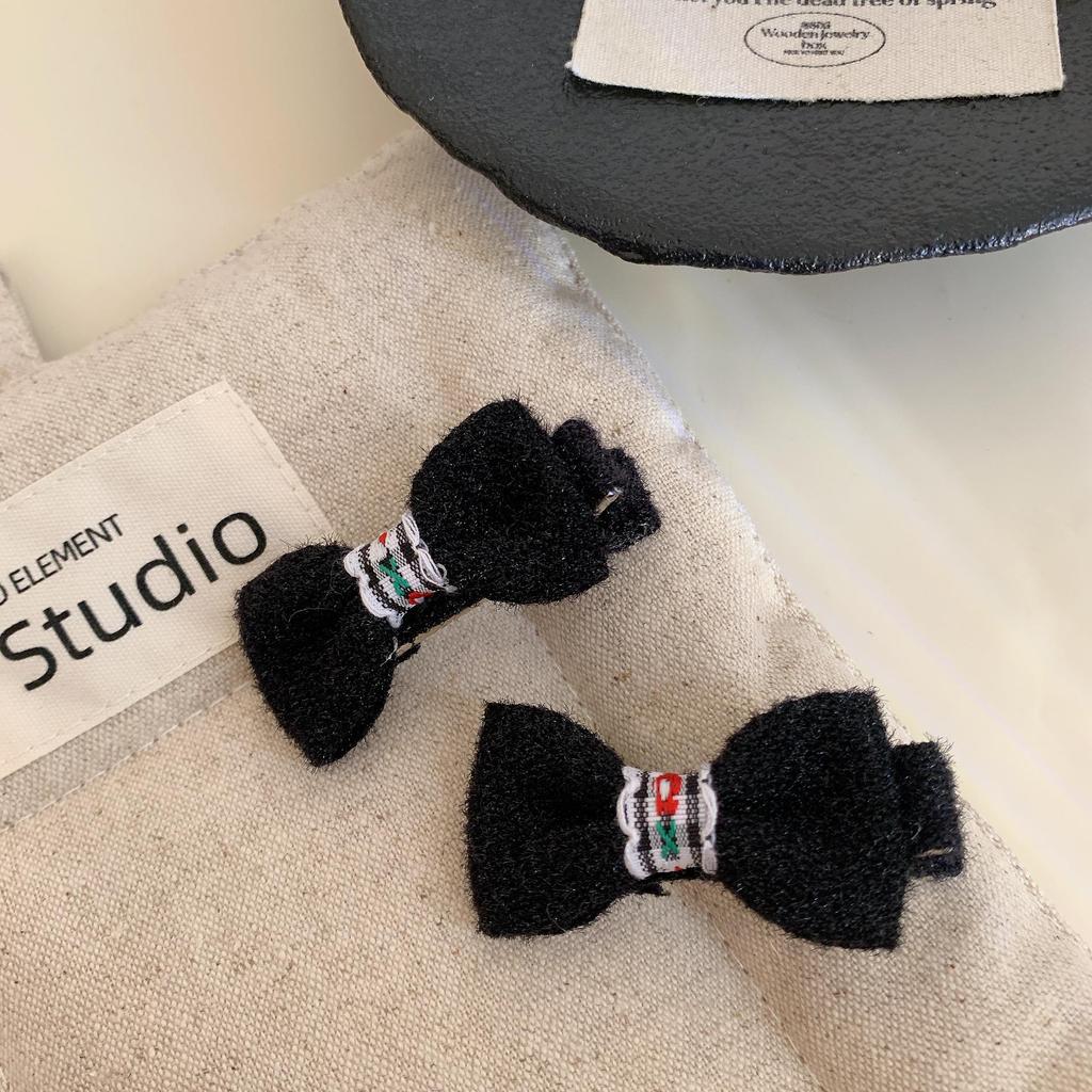 Korean Black Fabric Flower Bow Hairpin for Girls - Autumn/Winter