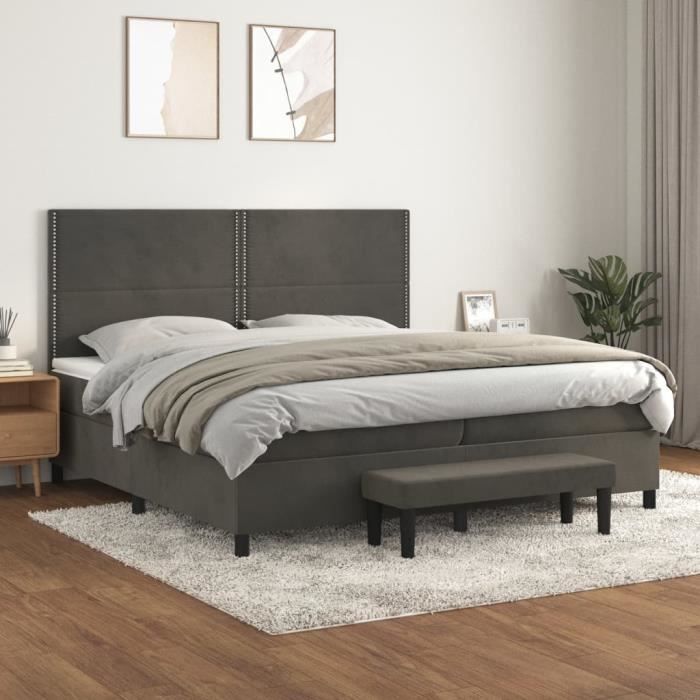 3137804 vidaXL Lit à sommier tapissier et matelas Gris foncé 200x200cm Velours