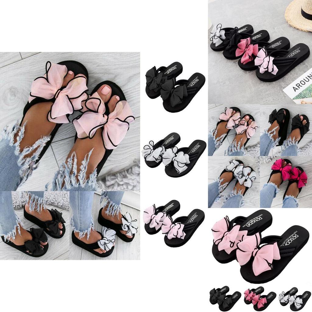 Chic And Comfortable Women Ladies Flat Slip On Sliders Slippers With Bow Accent