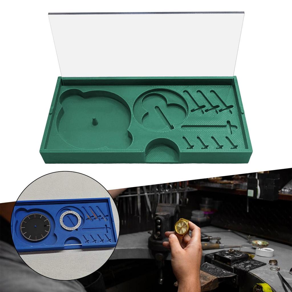 Watch Parts Storage Box Holder with Clear Lid Dials Placement Tray for Storing Watchmaker