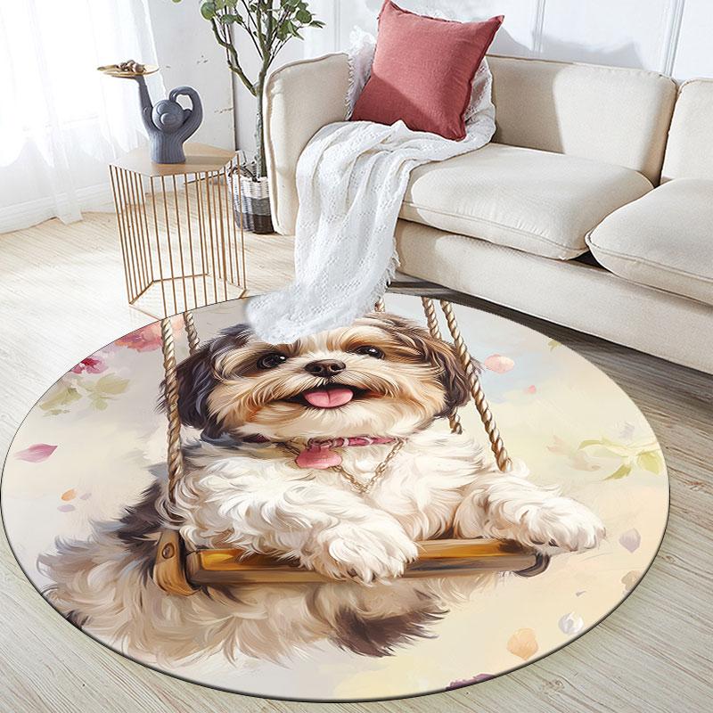 Cute Shih Tzu Pattern Round rug,Carpet Rug for Living Room Bedroom Playroom ,Non-slip Floor Mat,Holiday Gifts and Birthday Gifts.