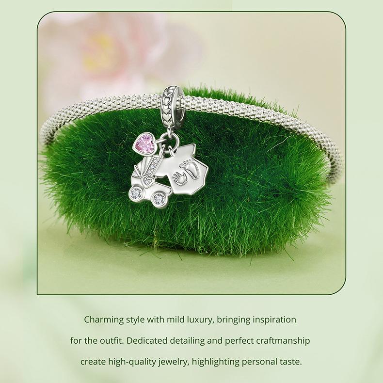 Cute Stroller Baby Three-In-One Pendant Accessories S925 Sterling Silver Love Diy Beads