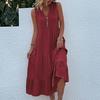 Summer Women Dress Sleeveless V Neck A-Line Knee-Length Solid Color