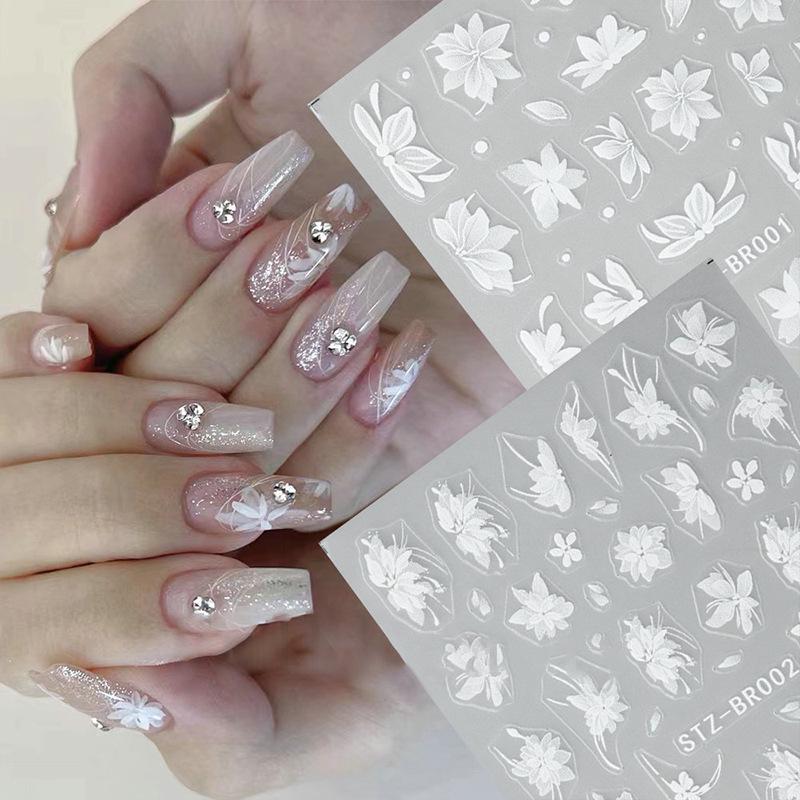 Elegant Hand-Painted Magnolia Snowflake Nail Stickers - Durable, Thin, and Stylish 5-Petal Flower Design