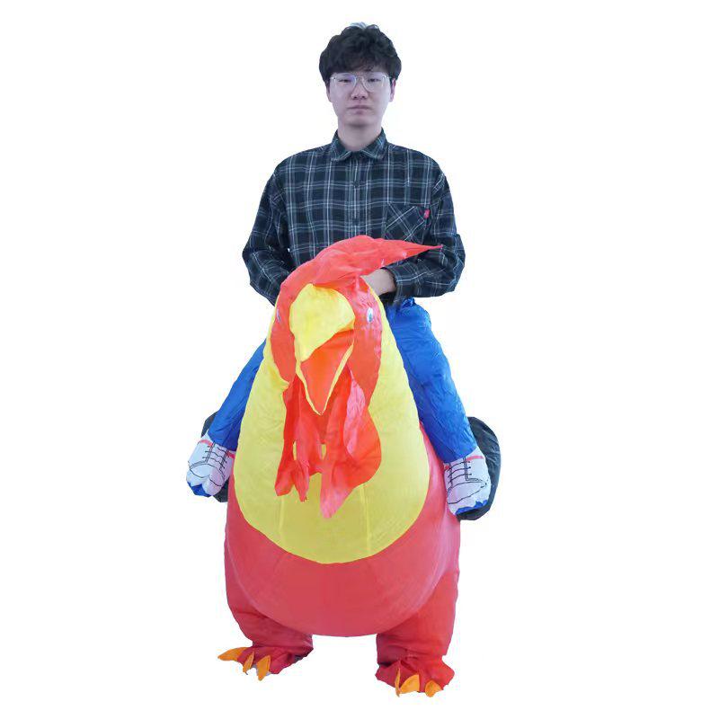 Inflatable Big White Chicken Costume with Colorful Wings for Adult Parties and Performances