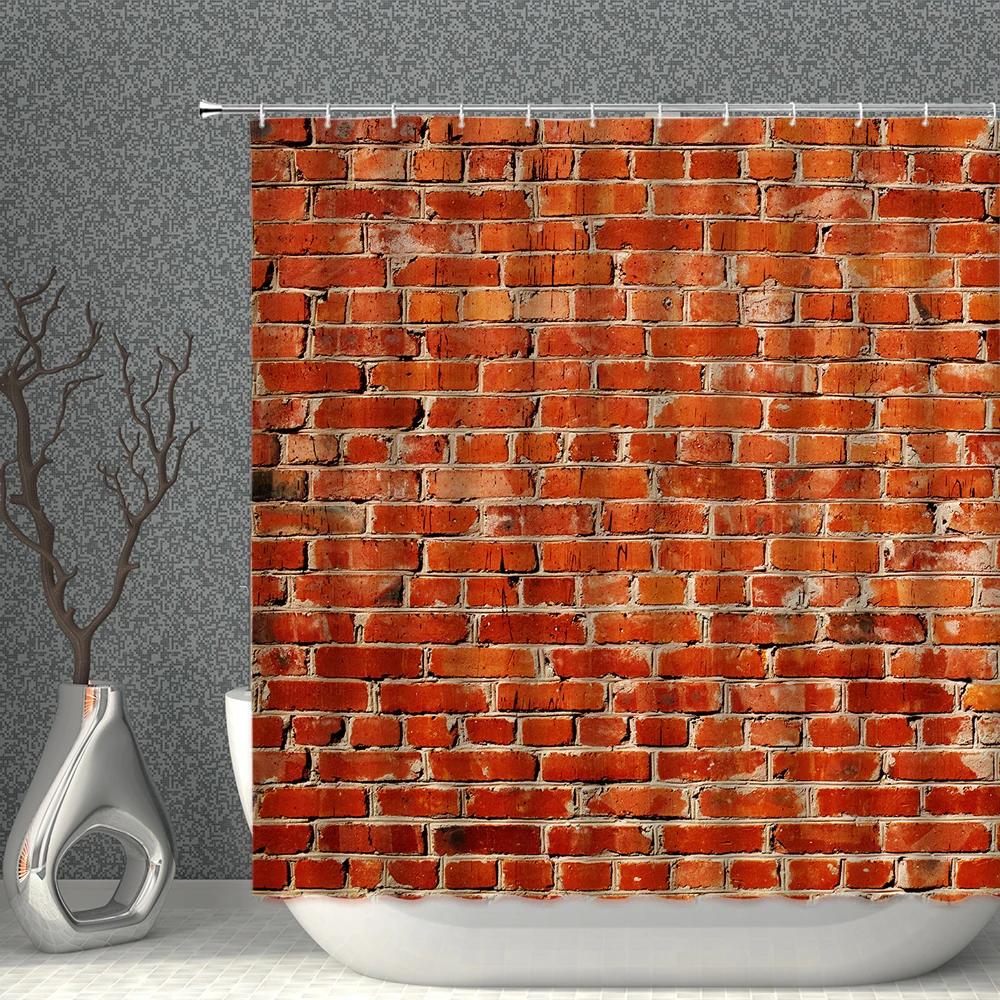 Brick Pattern Shower Curtains Waterproof Fabric Stone Grain Bath Curtain For Bathroom Partition Multi-Size With Hooks Home Decor