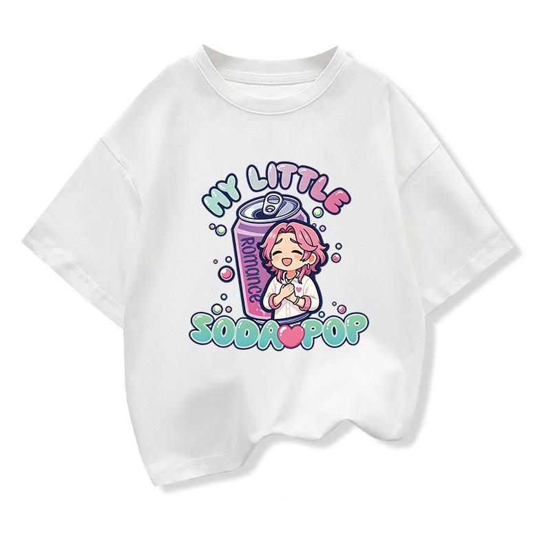Boys Girls Loose Cotton Tee Soda Pop Graphic Design Soft Breathable Short Sleeve Daily Wear Kids Clothes