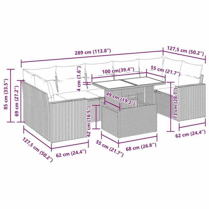 VidaXL Garden Lounge Set 8 Pcs with Light Grey Cushions Wicker 3326283